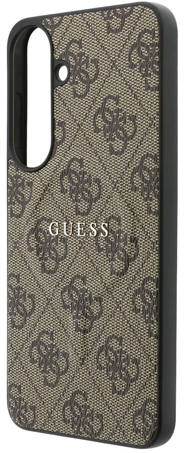 Dėklas Guess Embossed 4G Ring Classic Logo MagSafe do Samsung Galaxy S26 FE ruda
