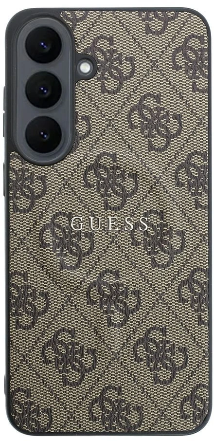 Dėklas Guess Embossed 4G Ring Classic Logo MagSafe do Samsung Galaxy S26 FE ruda