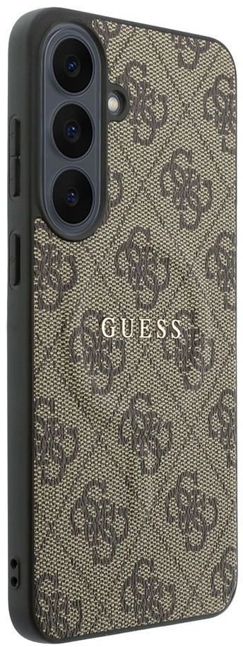 Dėklas Guess Embossed 4G Ring Classic Logo MagSafe do Samsung Galaxy S26 FE ruda