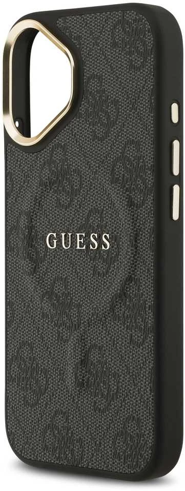 Guess PU Leather 4G Gold Frame MagSafe dėklas skirtas Apple iPhone 17 juodos spalvos