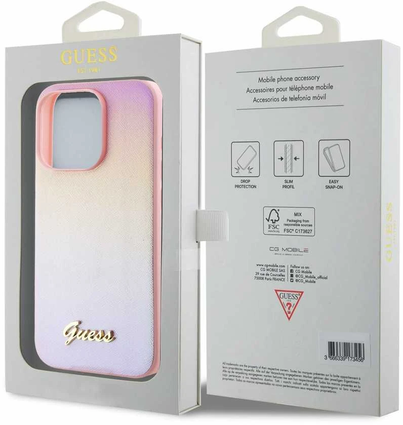 Dėklas GUESS GUHCP15XPSIS IPHONE 15 PRO MAX 6.7 "Rožinis/Rožinis HARDCASE SAFFIANO IRIDESCENT SCRIPT