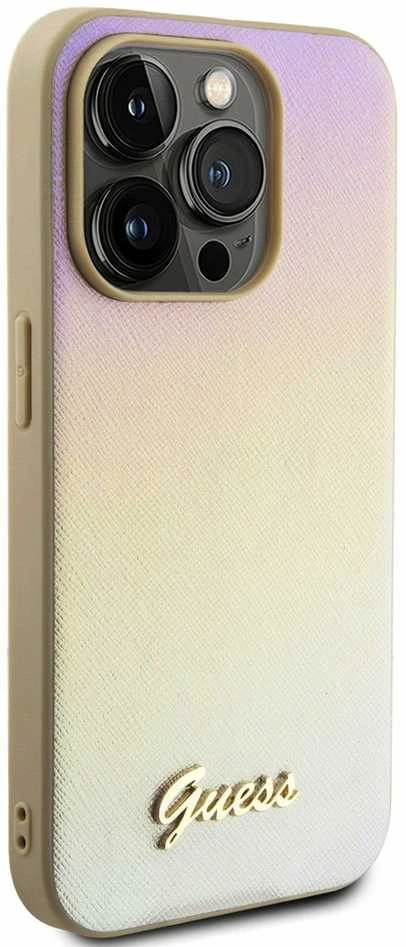 GUESS GUHCP15XPSAIRD IPHONE 15 PRO MAX 6.7" ZLOTY/AUKSINIS KIETAS DĖKLAS SAFFIANO IRIDESCENT SCRIPT