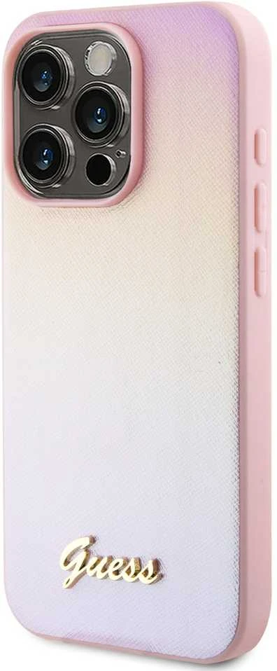 Dėklas GUESS GUHCP15LPSAIRSP IPHONE 15 PRO 6.1 "Rožinis/Rožinis HARDCASE SAFFIANO IRIDESCENT SCRIPT