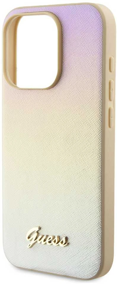 Dėklas GUESS GUHCP15LPSAIRD IPHONE 15 PRO 6.1 "GOLD / GOLD HARDCASE SAFFIANO IRIDESCENT SCRIPT