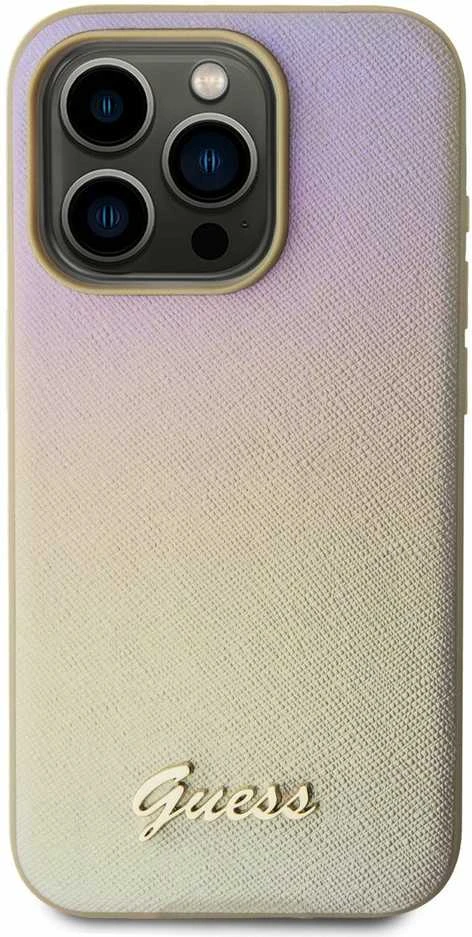 GUESS GUHCP15XPSAIRD IPHONE 15 PRO MAX 6.7" ZLOTY/AUKSINIS KIETAS DĖKLAS SAFFIANO IRIDESCENT SCRIPT