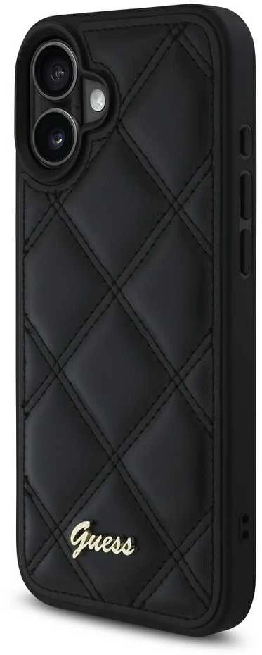 Guess GUHCP16MPSQSQSK Apple iPhone 16 Plus 6.7″ juodos spalvos kietas dėklas Quilted Metal Logo