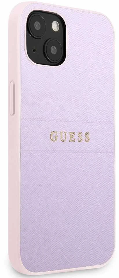 Dėklas Guess GUHCP13SPSASBPU Apple iPhone 13 mini 5,4″ violetinės spalvos Saffiano Hot Stamp & Metal Logo