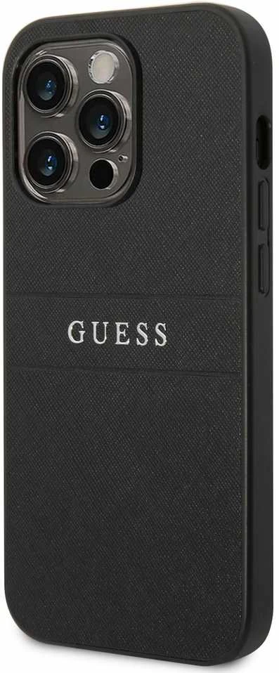 Dėklas Guess GUHCP14LPSASBBK Apple iPhone 14 Pro 6,1″ juodos spalvos Saffiano Strap