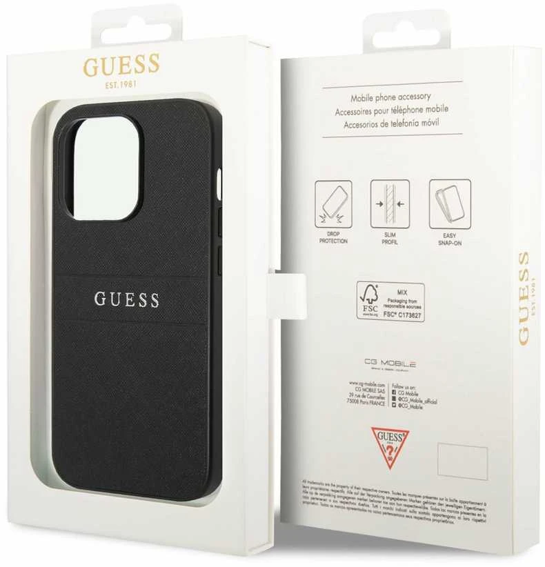 Dėklas Guess GUHCP14LPSASBBK Apple iPhone 14 Pro 6,1″ juodos spalvos Saffiano Strap