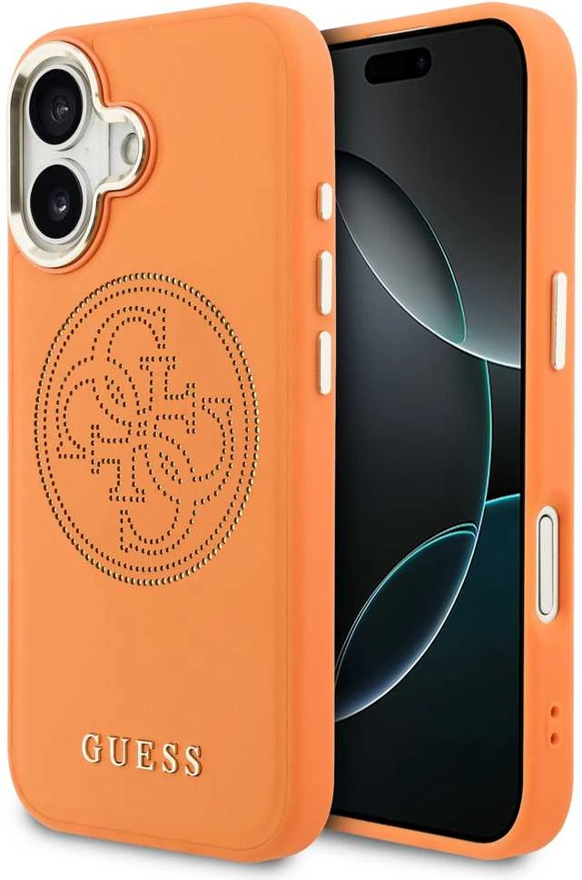 Guess PU Perskirtasated 4G dėklas skirtas Apple iPhone 17 oranžinės spalvos