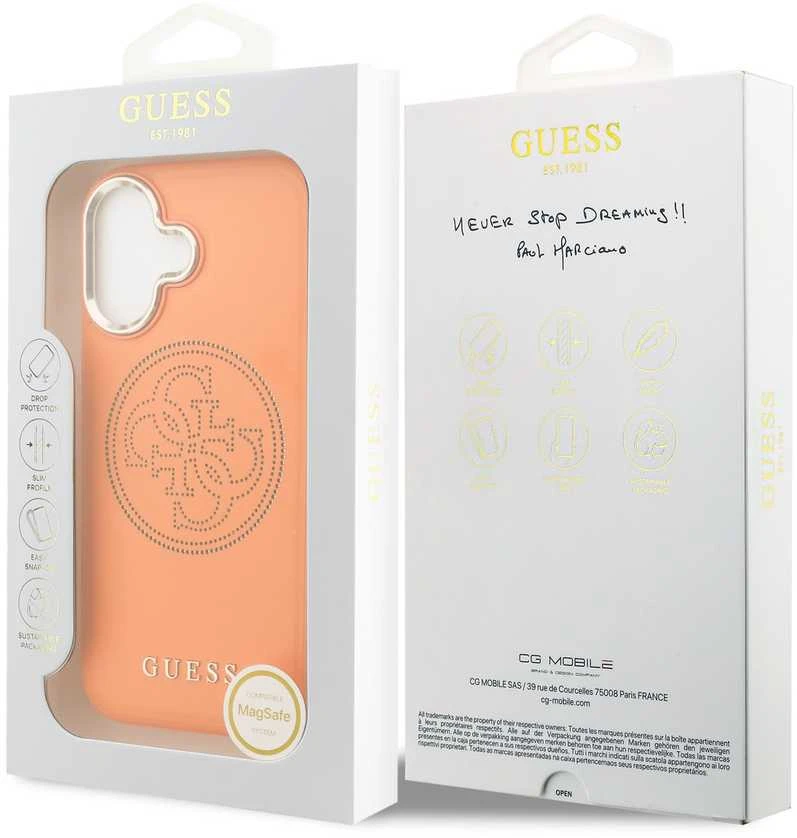Guess PU Perskirtasated 4G dėklas skirtas Apple iPhone 17 oranžinės spalvos