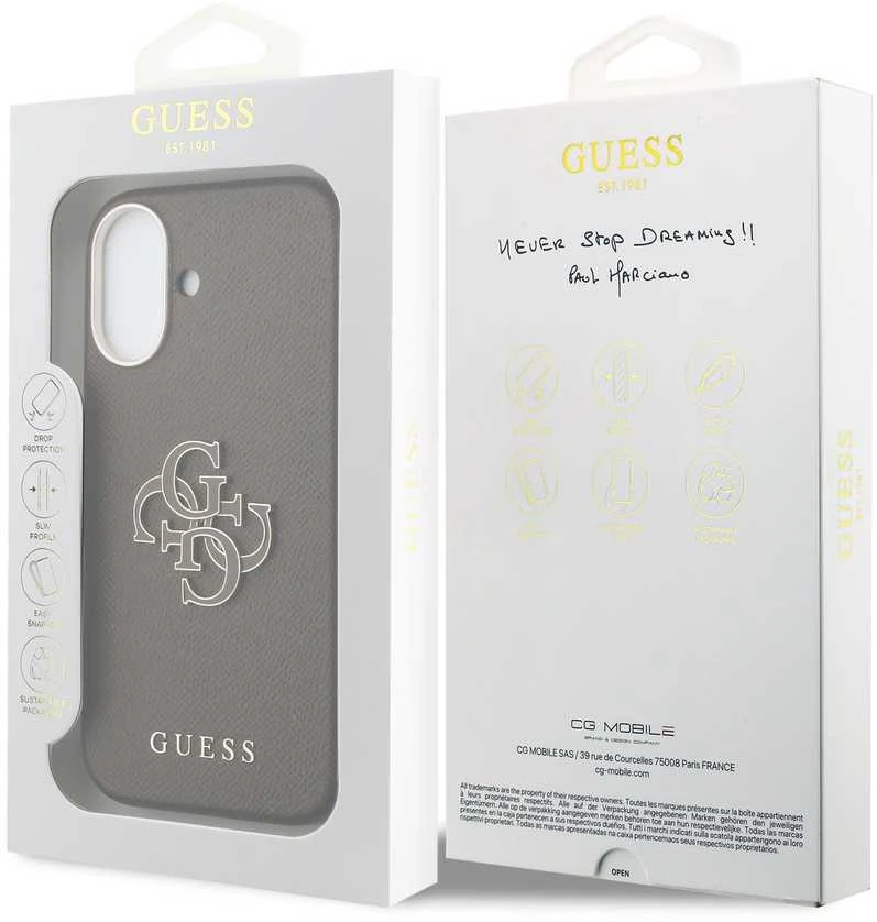 Guess PU Resin Logo dėklas skirtas Apple iPhone 17 Brown