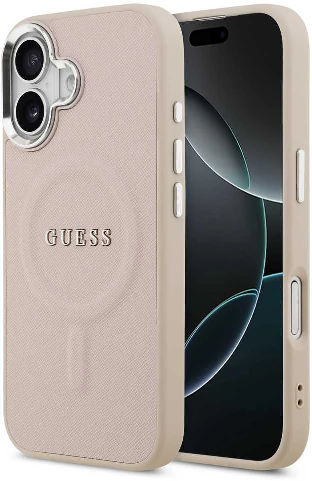 Guess PU Saffiano MagSafe dėklas skirtas Apple iPhone 17 rožinės spalvos