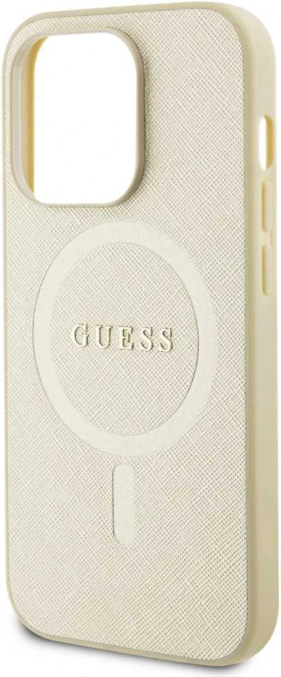 Dėklas GUESS GUHMP15XPSAHMCB IPHONE 15 PRO MAX 6.7 "ZLOTY/GOLD HARDCASE SAFFIANO MAGSAFE