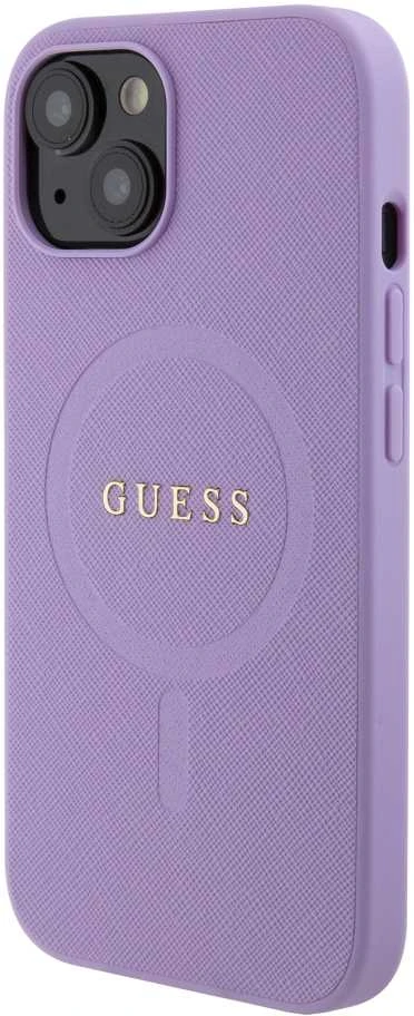 Guess GUHMP15SPSAHMCU Apple iPhone 15 / 14 /13 6.1″ violetinės spalvos kietas dėklas Saffiano MagSafe