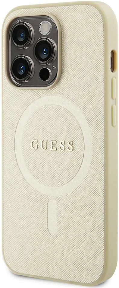 Dėklas GUESS GUHMP15XPSAHMCB IPHONE 15 PRO MAX 6.7 "ZLOTY/GOLD HARDCASE SAFFIANO MAGSAFE