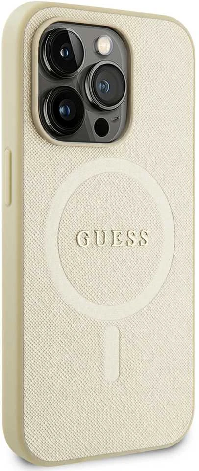 Dėklas GUESS GUHMP15XPSAHMCB IPHONE 15 PRO MAX 6.7 "ZLOTY/GOLD HARDCASE SAFFIANO MAGSAFE
