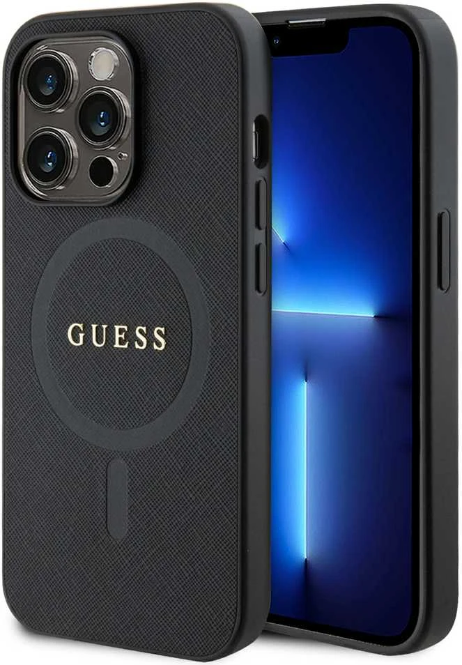 Guess PU Saffiano MagSafe dėklas skirtas Apple iPhone 15 Pro Max juodos spalvos