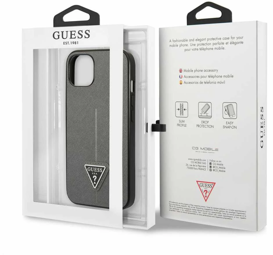 Dėklas GUESS GUHCP13SPSATLG IPHONE 13 MINI 5.4 "Sidabrinis/Sidabrinis HARDCASE SAFFIANOTRIANGLE LOGO