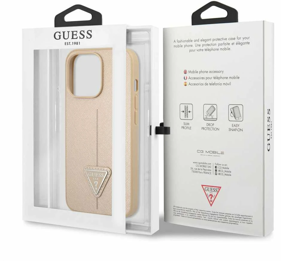 Dėklas GUESS GUHCP13LPSATLE IPHONE 13 PRO / 13 6.1 "BEIGE / BEIGE HARDCASE SAFFIANOTRIANGLE LOGO