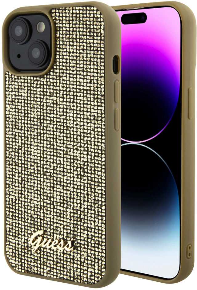 Dėklas GUESS GUHCP15SPMSDGSD IPHONE 15/14/13 6.1 "ZOTY / GOLD HARDCASE DISCO METAL SCRIPT