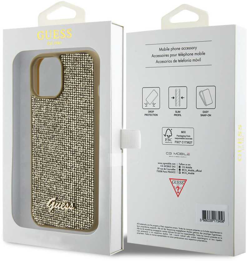 Dėklas GUESS GUHCP15SPMSDGSD IPHONE 15/14/13 6.1 "ZOTY / GOLD HARDCASE DISCO METAL SCRIPT