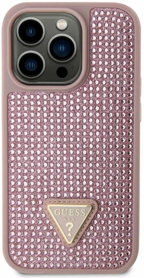 Guess dėklas, skirtas iPhone 14 Pro 6,1 GUHCP14LHDGTPP rožinės spalvos kietas dėklas , skirtas Rhinestone Triangle