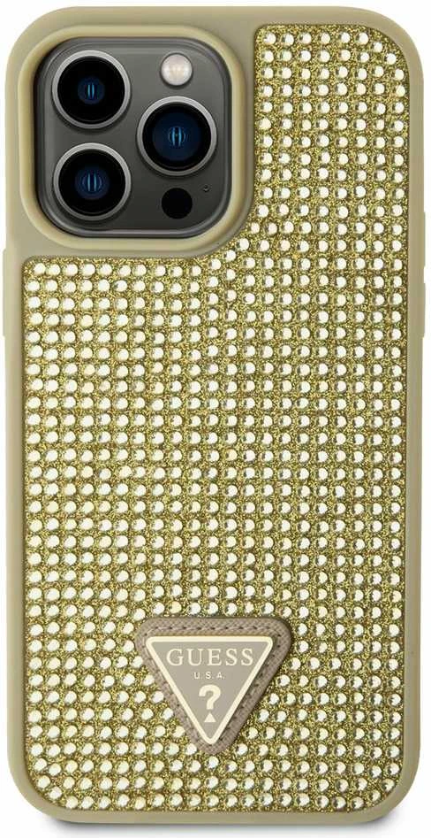Guess telefono dėklas iPhone 14 Pro Max 6,7 GUHCP14XHDGTPD auksinis dėklas Rhinestone Triangle