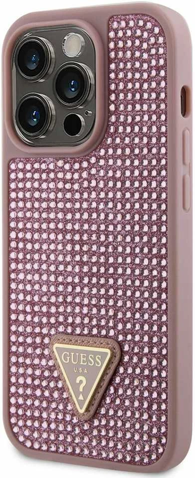 Guess dėklas, skirtas iPhone 14 Pro 6,1 GUHCP14LHDGTPP rožinės spalvos kietas dėklas , skirtas Rhinestone Triangle