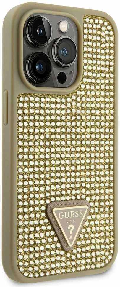 Guess GUHCP14LHDGTPD Apple iPhone 14 Pro 6.1″auksinis kietas dėklas Rhinestone Triangle