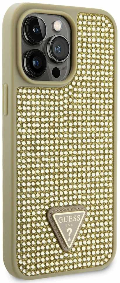 Guess telefono dėklas iPhone 14 Pro Max 6,7 GUHCP14XHDGTPD auksinis dėklas Rhinestone Triangle