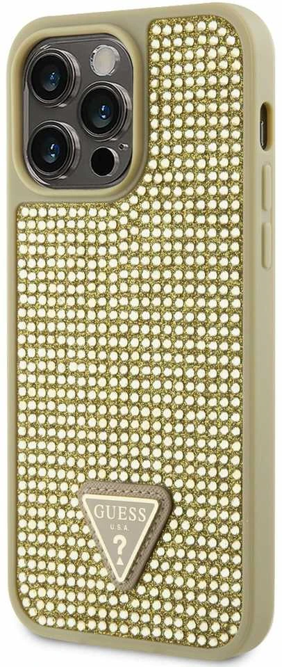 Guess telefono dėklas iPhone 14 Pro Max 6,7 GUHCP14XHDGTPD auksinis dėklas Rhinestone Triangle