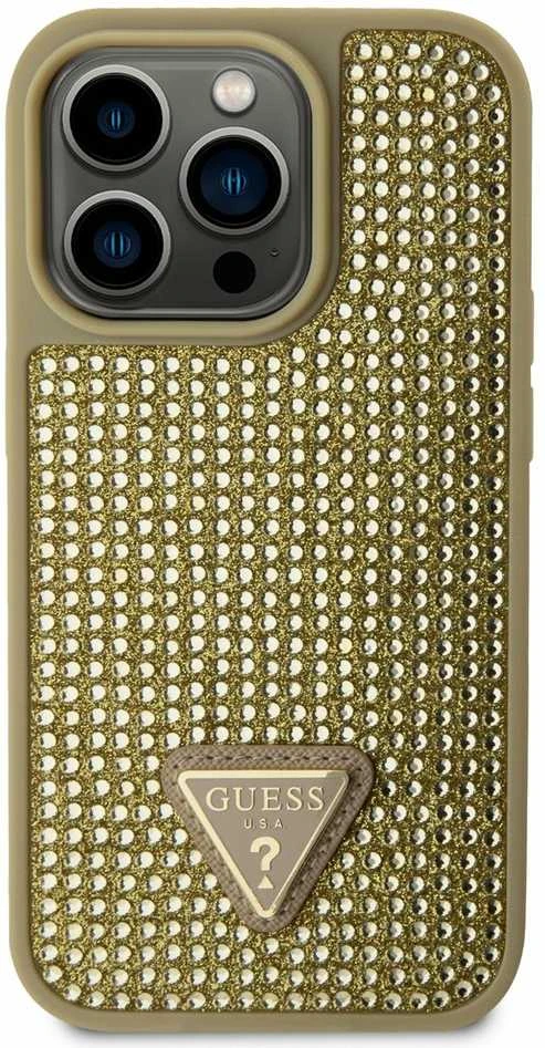 Guess GUHCP14LHDGTPD Apple iPhone 14 Pro 6.1″auksinis kietas dėklas Rhinestone Triangle
