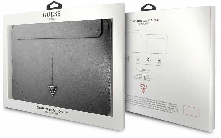 Guess Dėklas kompiuteriui GUCS14PSATLG 13/14″ sidabro spalvos Saffiano Triangle Logo