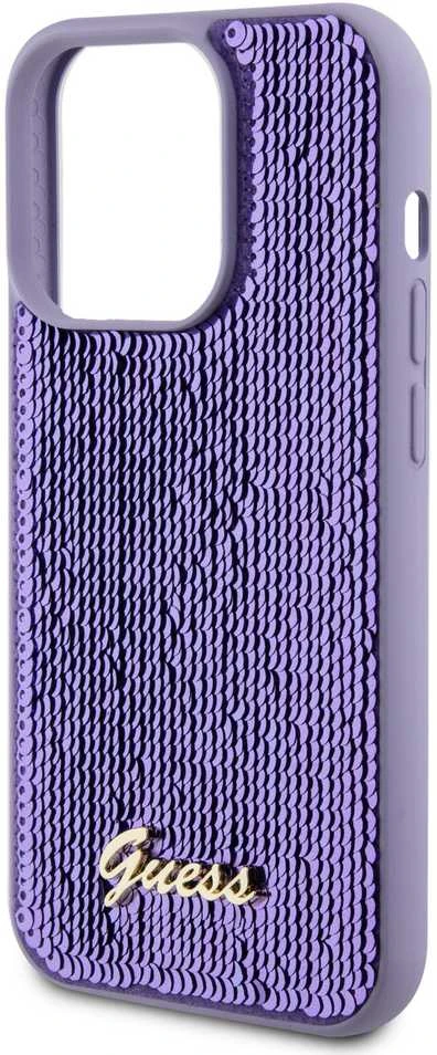Dėklas GUESS GUHCP15XPSFDGS IPHONE 15 PRO MAX 6,7 col. PURPURINE/PURPURINĖ KIETOS DĖLĖS Sequin SCRIPT METAL