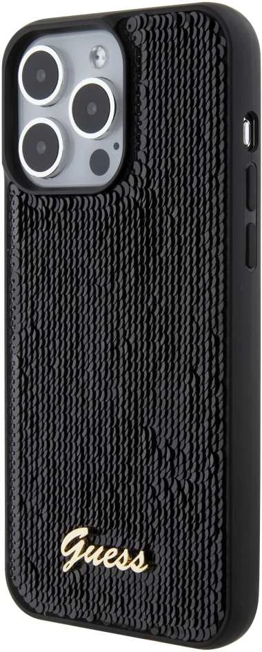 Dėklas GUESS GUHCP15XPSFDGSK IPHONE 15 PRO MAX 6.7 "Juodas/Juodas HARDCASE SEQUIN SCRIPT METAL