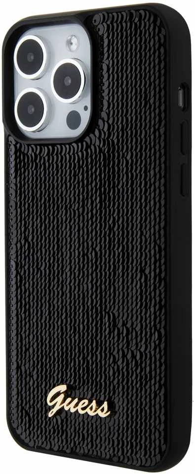 Dėklas GUESS GUHCP15LPSFDGSK IPHONE 15 PRO 6.1 "Juodas/Juodas HARDCASE SEQUIN SCRIPT METAL