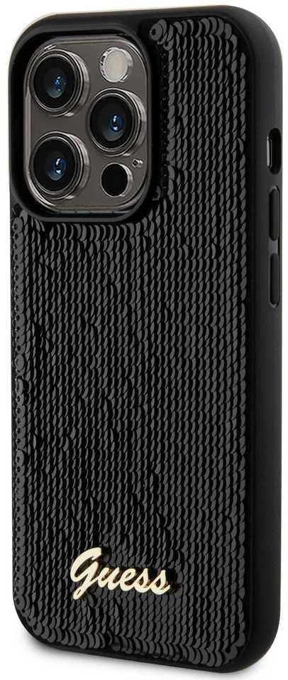 Apple iPhone 14 Pro Guess dėklas Sequin Script Metal (GUHCP14LPSFDGSK) juodos spalvos