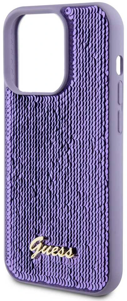 Guess GUHCP14LPSFDGSU Apple iPhone 14 Pro 6.1″ violetinės spalvos kietas dėklas Sequin Script Metal