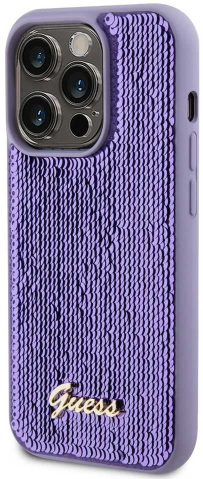 Guess GUHCP14LPSFDGSU Apple iPhone 14 Pro 6.1″ violetinės spalvos kietas dėklas Sequin Script Metal