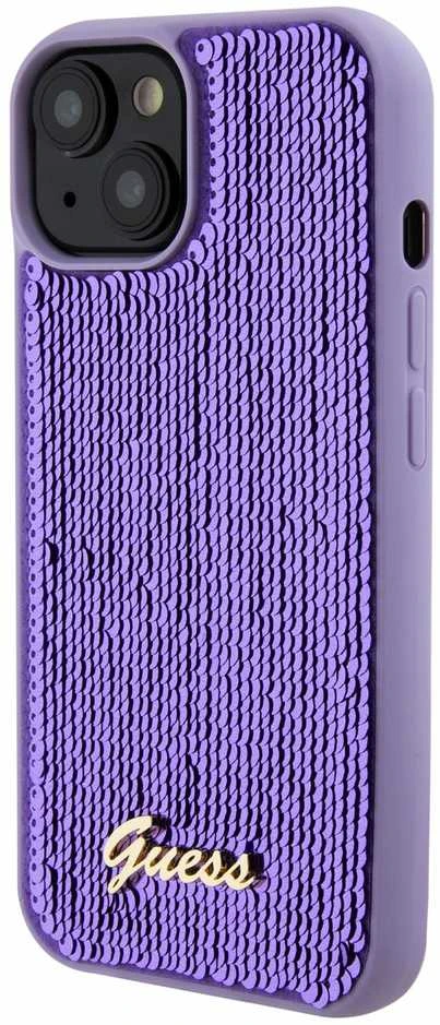 Dėklas GUESS GUHCP15SPSFDGS IPHONE 2013-15-14 6.1 "PURPURINĖ / PURPURINĖ KIETOJI DĖLĖS SEQUIN SCRIPT METAL