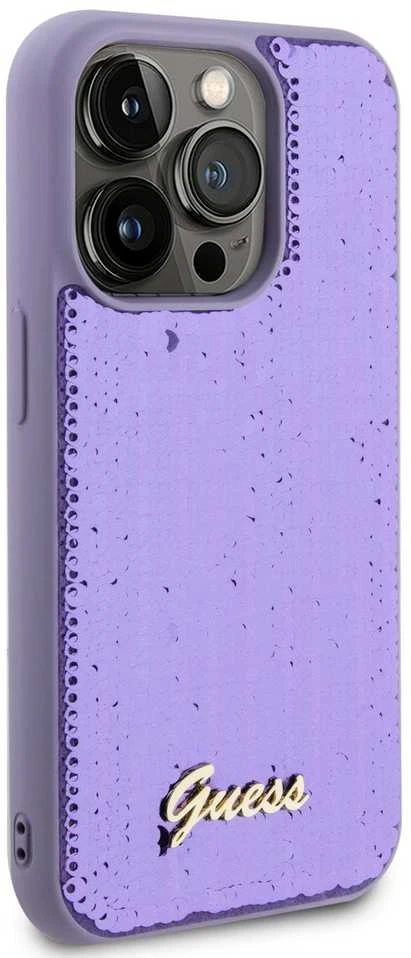 Guess GUHCP14LPSFDGSU Apple iPhone 14 Pro 6.1″ violetinės spalvos kietas dėklas Sequin Script Metal