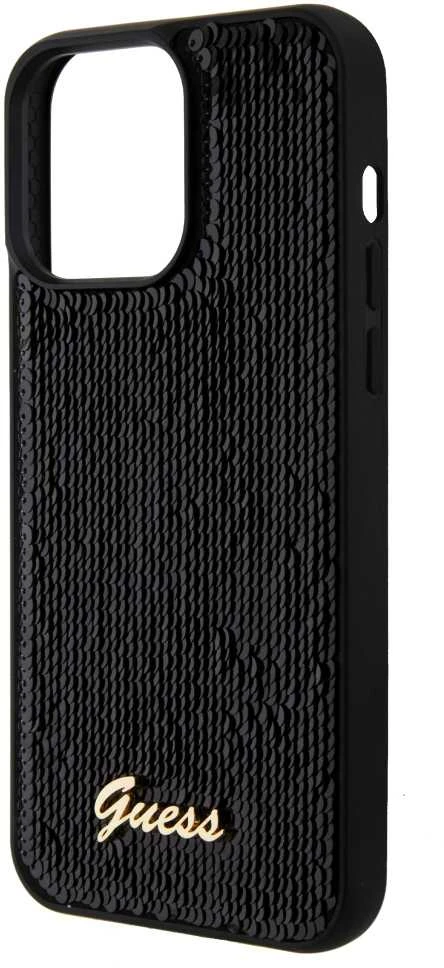 Dėklas GUESS GUHCP15LPSFDGSK IPHONE 15 PRO 6.1 "Juodas/Juodas HARDCASE SEQUIN SCRIPT METAL