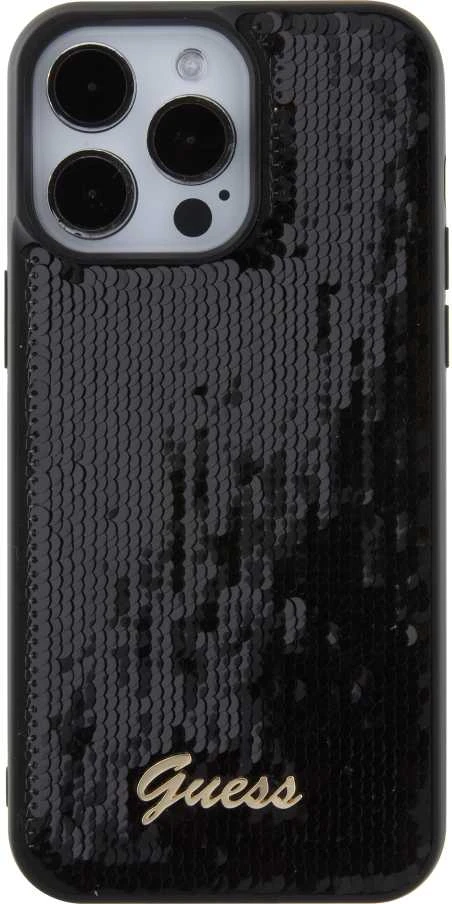 Dėklas GUESS GUHCP15XPSFDGSK IPHONE 15 PRO MAX 6.7 "Juodas/Juodas HARDCASE SEQUIN SCRIPT METAL