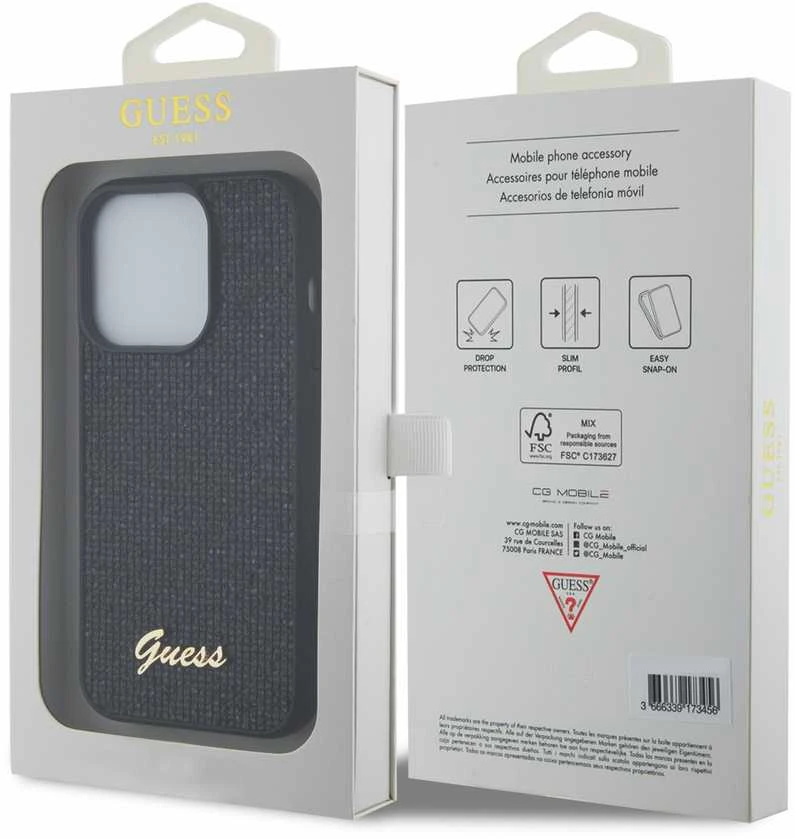 Dėklas GUESS GUHCP15LPSFDGSK IPHONE 15 PRO 6.1 "Juodas/Juodas HARDCASE SEQUIN SCRIPT METAL