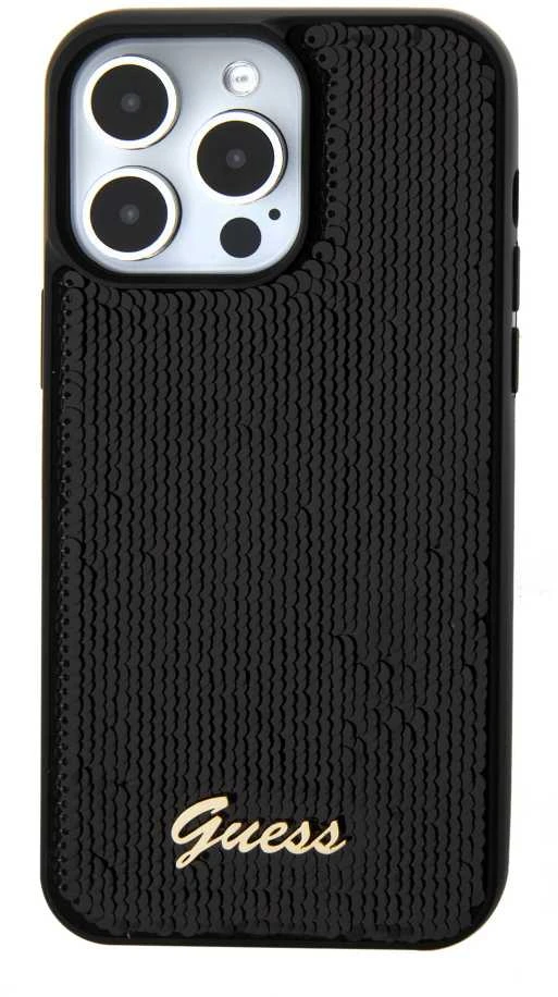 Dėklas GUESS GUHCP15LPSFDGSK IPHONE 15 PRO 6.1 "Juodas/Juodas HARDCASE SEQUIN SCRIPT METAL