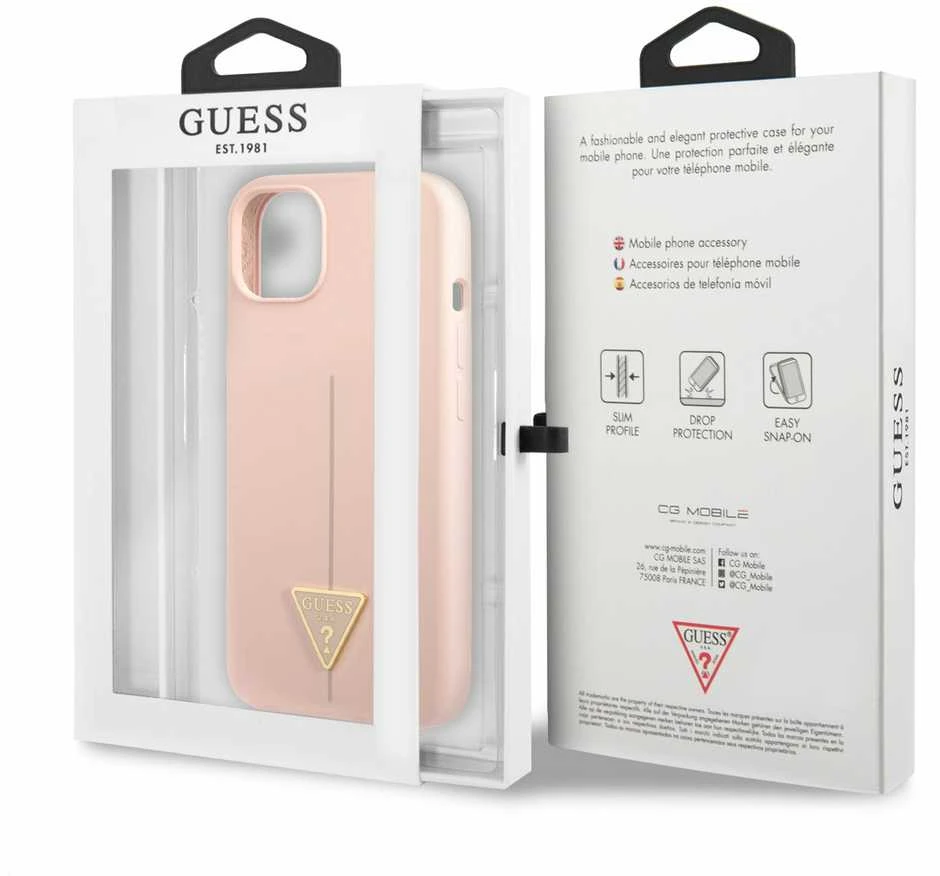 Apple iPhone 13 Guess dėklas Silicone Triangle (GUHCP13MSLTGP) rožinės spalvos