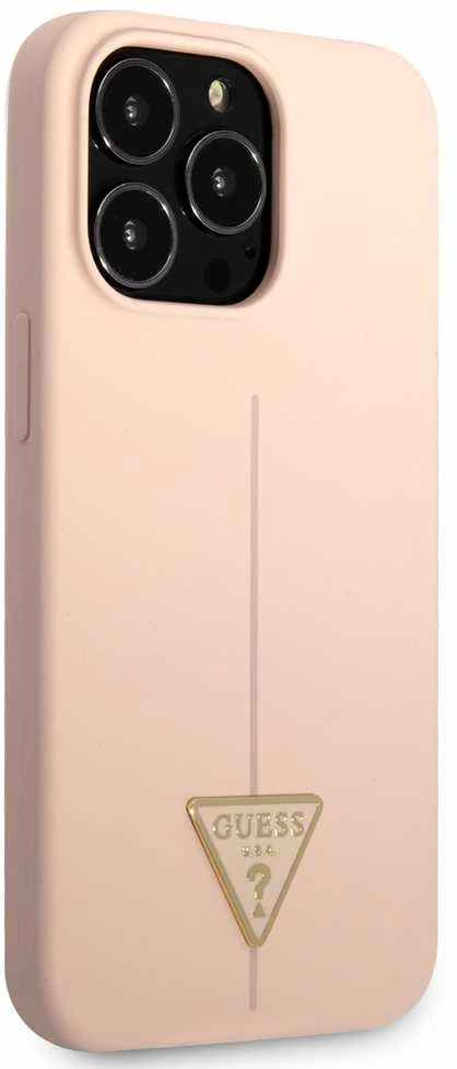 Guess GUHCP13LSLTGP iPhone 13 Pro / 13 6,1 colio eilinis/rožinis kietas dėklas, silikoninis trikampis