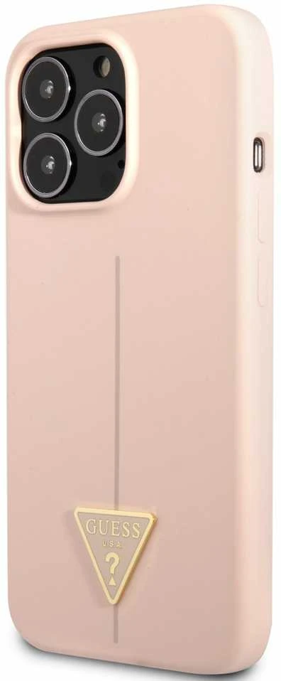 Guess GUHCP13LSLTGP iPhone 13 Pro / 13 6,1 colio eilinis/rožinis kietas dėklas, silikoninis trikampis