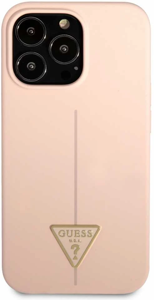 Guess GUHCP13LSLTGP iPhone 13 Pro / 13 6,1 colio eilinis/rožinis kietas dėklas, silikoninis trikampis